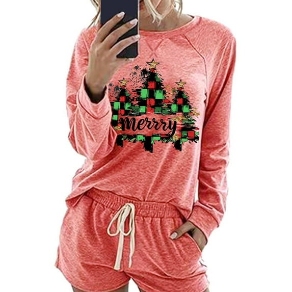 Dreluolixuan Christmas Sweatsuit Set for Women Long Sleeve Pullover Pants Letter Lightweight Vacation Tracksuits