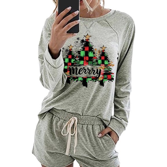 Dreluolixuan Christmas Sweatsuit Set for Women Long Sleeve Pullover Pants Letter Lightweight Vacation Tracksuits