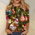thumbnail image 1 of Cavosen Christmas T Shirts for Women 3/4 Length Sleeves Red Sparkling Xmas Cute Tree Print Blouse Pullover Crew Neck Shirts Funny Tops Festival Vacation Athletic Winter Clothes, 1 of 5