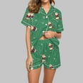thumbnail image 1 of Cavosen Christmas Two Piece Lounge Set for Women Pajamas Xmas Cute Santas Snowflake Print Sleepwear Outfits with Pocket Button down Lapel Neck Short Sleeve Tops Short Pants Nightwear Soft Pjs, 1 of 6