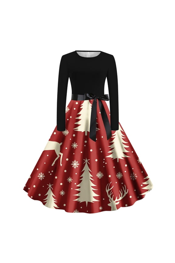 Christmas Wedding Guest Dress Cocktail Crew Neck Long Sleeve Midi Evening Gowns Ball Dress Elegant Wedding Guest Cocktail Party Dress