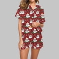 thumbnail image 1 of Cavosen Christmas Womens 2 Piece Outfits Sleepwear Pajamas Sets Xmas Cute Santas Print Sleepwear Outfits with Pocket Button down Collared Short Sleeve Shirt Short Pants Nightwear Soft Loungewear, 1 of 1