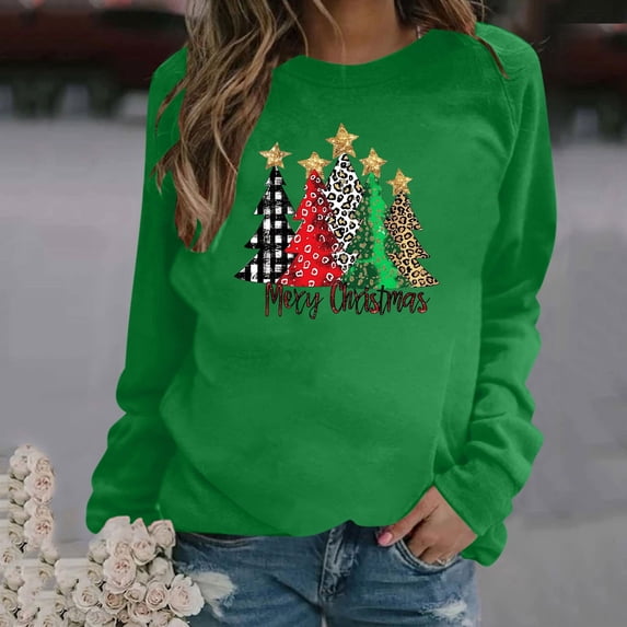 Cavosen Christmas Womens Crewneck Sweatshirts Oversize Xmas Cute Tree Print Pullover Sweatshirts Raglan Long Sleeve Casual Loose Sweatshirt Tops Fall Winter Festival Party Clothes
