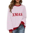 thumbnail image 1 of Cavosen Christmas Womens Sweaters Cute Crew Neck Long Sleeve Fleece Ugly Pullover Stripe Solid Loose Blouses Party Shirt Tops, 1 of 9