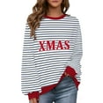thumbnail image 1 of Cavosen Christmas Womens Sweaters Cute Crew Neck Long Sleeve Fleece Ugly Pullover Stripe Solid Loose Blouses Party Shirt Tops, 1 of 9