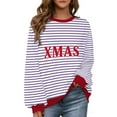 thumbnail image 1 of Cavosen Christmas Womens Sweaters Cute Crew Neck Long Sleeve Fleece Ugly Pullover Stripe Solid Loose Blouses Party Shirt Tops, 1 of 9