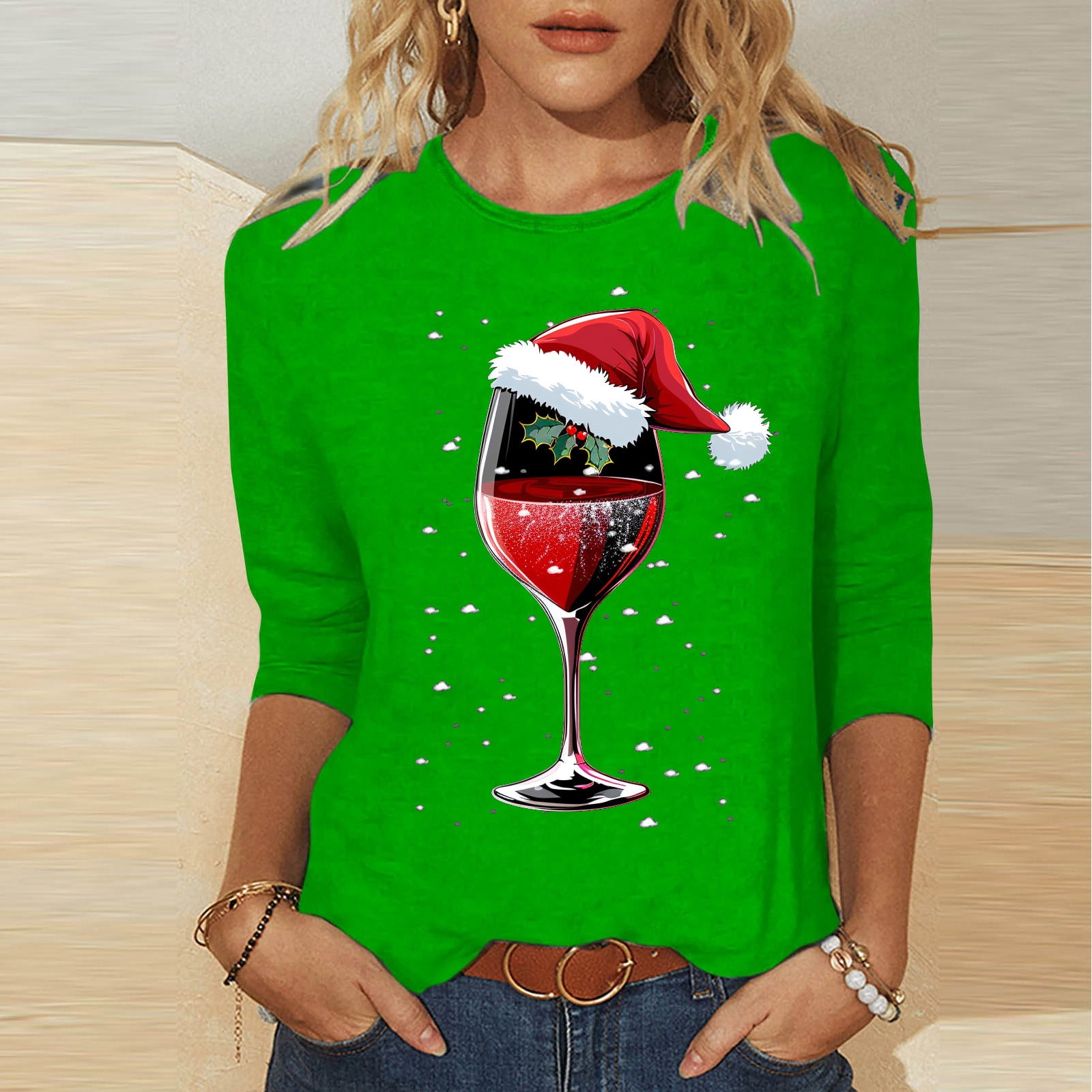 Cavosen Christmas Womens Shirts Dressy Casual Xmas Cute Wine Glass Print  Cute Tees 3/4 Sleeve Round Neck T Shirts Trendy Festival Tops Holiday Flowy  Shirts Fall Winter Blouse - Walmart.com, image size:1600x1600