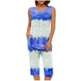 thumbnail image 1 of Cavosen Comfy Pajamas for Women Set 2 Piece Pleated Soft Sleepwear Sleeveless Round Neck Pullover Tank Tops Capri Nightwear Tie Dye Loungewear with Pocket Loose Pjs Blue S, 1 of 5