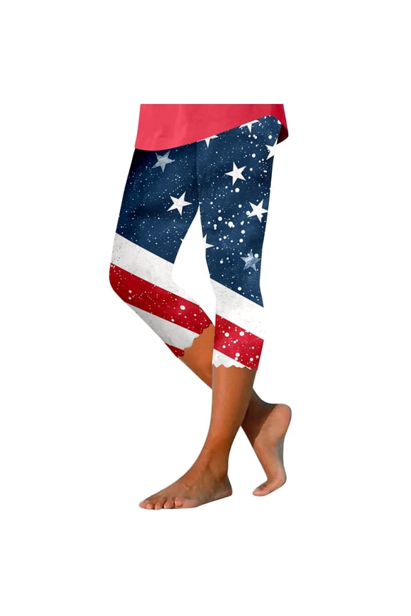 Comfy Pants Fourth of July High Waist Tight Leggings Lightweight Elastic Waist Cropped Trousers Summer Breathable Versatile Pants Blue S