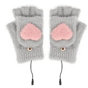 CAVOSEN Convertible Mittens for Women Men Winter Warm Soft Half Finger USB Electric Heated Gloves Adjustable Temperature Washable Mittens Outdoor Cold Weather Without Battery