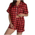 thumbnail image 1 of Cavosen Cozy Pajamas for Women Notch CollarShort Sleeve Button Down Pajama Set Plaid Loungewear Comfortable Sleepwear with Pocket, 1 of 7