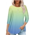 thumbnail image 1 of Cavosen Crew Neck T Shirts for Women 3/4 Sleeve with Button Pullover Tunic Tees Comfort Gradient Tops Dressy Flowy Loose Fit Shirts Ruched Pleated Peplum Blouse Novelty Blue L, 1 of 4