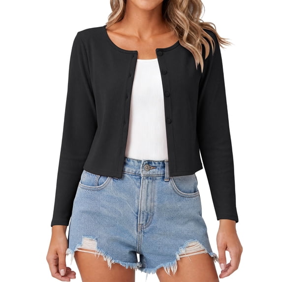 Cavosen Cropped Cardigan Sweaters for Women Elegant Lightweight Long Sleeve Open Front Cover Up Solid Sun Protection Comfortable Tops