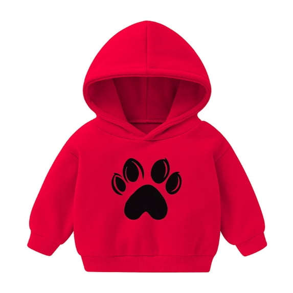 Cavosen Cute Sweatshirts for Teen Girls Boys Toddler to Little Kids Fleece Long Sleeve Hooded Pullover Sweatshirts Dog Paw Print Hoodies Fashion Sweatshirts Coat Lightweight Red 1T