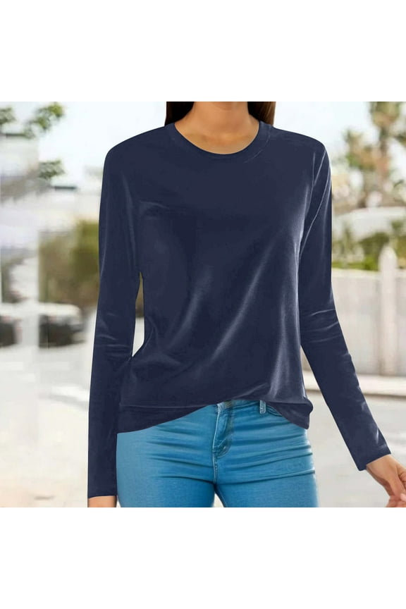 Cute Tops for Women Long Sleeve Velvet Pullover Blouse Crewneck Striped Soft Shirts Holiday T-Shirts Novelty Loose Tops Workout Resort Tees Summer Clothes Blue XL