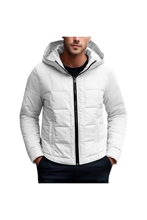 Down Coats for Men Lightweight Winter Warm Down Jacket Zip Up Packable Packable Coat with Hood Trendy Insulated Travel Outerwear