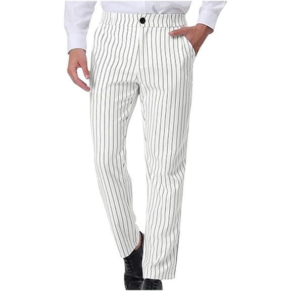 Cavosen Dress Pants for Men Plu Size Full Length Elastic Waist Pants Button Fly with Pocket Striped Formal Pants