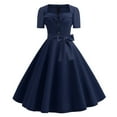 thumbnail image 1 of Cavosen Dress for Women 50S Blue Short Sleeve 1950S Dress Long Vintage Retro Ruched Pleated A-Line Dresses Plain Butterfly Knot Dress Square Neck Dress Button Trendy Clothes 2XL, 1 of 7