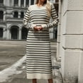 thumbnail image 1 of Cavosen Dresses for Women Long Sleeve Beige Knitted Sweater Dress Maxi Wrap Crew Neck Calf Length Long Dress Striped Pullover Warm Casual Trendy Dress Fall Winter Clothes S, 1 of 8