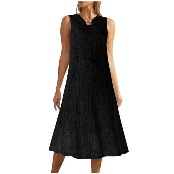 Cavosen Dresses for Wedding V Neck Sleeveless Midi Evening Gowns Solid Tassel Ball Dress Elegant Wedding Guest Cocktail Party Dress