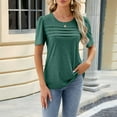 thumbnail image 1 of Cavosen Dressy Blouses for Women Short Sleeve Pullover Tops Tunic Crewneck Solid Pleated Front Soft T-Shirts Vacation Blouse Trendy Casual Shirts Workout Beach Tees Green L, 1 of 3