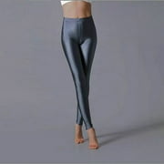 CAVOSEN Dressy Leggings for Women Gray Elastic Waisted Yoga Pants Glossy Shiny Running Tight Seamless Solid Skinny Long Pants Workout Athletic Trousers Activewear Jogger Pants M