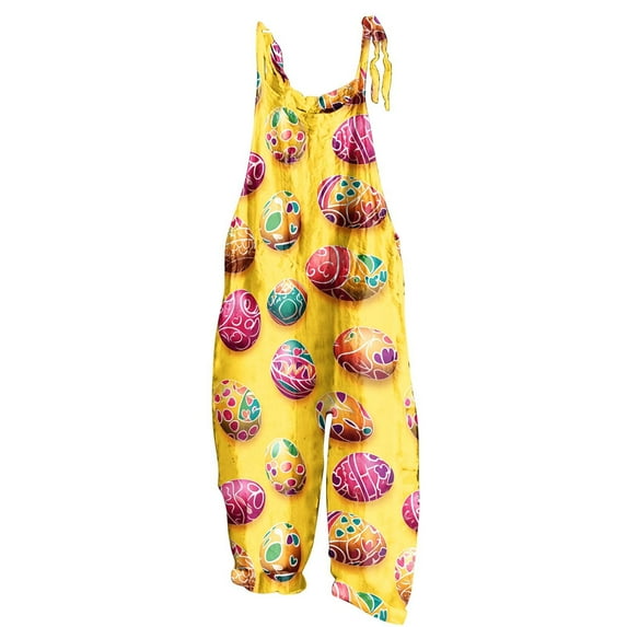 Cavosen Dressy Rompers for Women Easter Oversized Jumpsuits Wide Leg Long Overalls with Pocket Print Summer Going Out Rompers