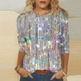 thumbnail image 1 of Cavosen Dressy Tops for Women 3/4 Sleeves Glitter Sparkly Print Pullover Shirts Crewneck Shiny Blouse Party Tees Novelty Casual Elegant Evening T-Shirts Holiday Spring 4XL, 1 of 5