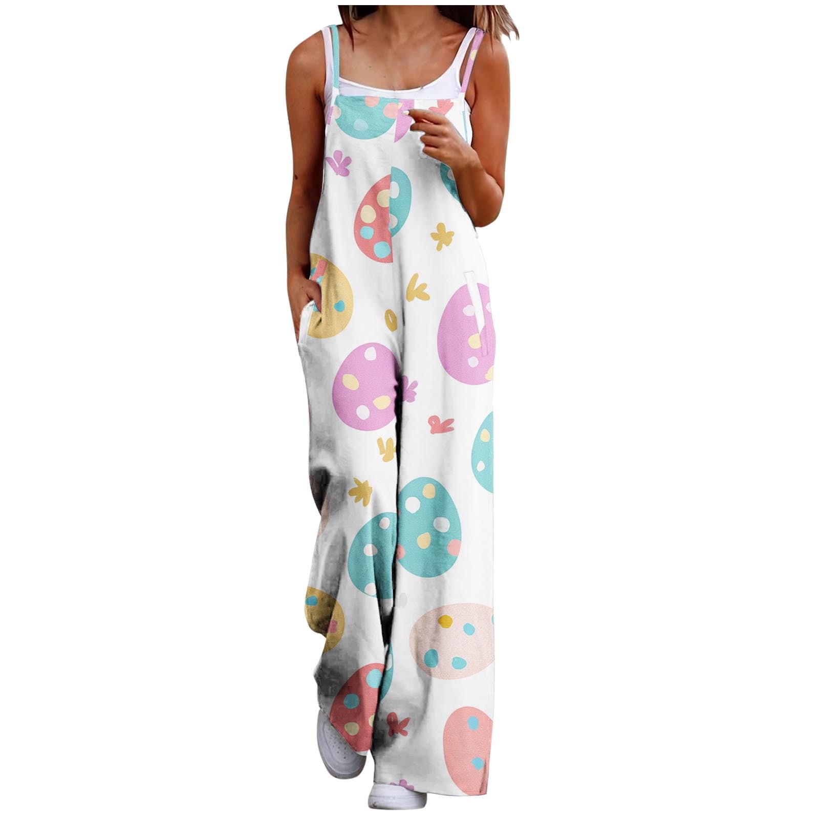 Cavosen Easter Plus Size Oversized Linen Jumpsuits Long Overalls with ...