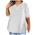 thumbnail image 1 of Cavosen Elbow Sleeve Tops for Women Oversized Half Sleeve Pullover Tops Tunic V Neck Solid Curved Hem Flowy Shirts Vacation T-Shirts Stylish Loose Blouse Going out Resort Tees White 2XL, 1 of 5