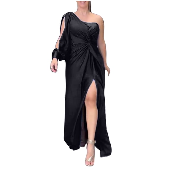 Cavosen Elegant Dress for Women Sleeveless One Shoulder Bodycon Maxi Evening Gowns Split Flowy Waist Ball Dress Elegant Wedding Guest Cocktail Party Dress