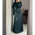 thumbnail image 1 of Cavosen Elegant Dresses for Women Long Sleeves Green Satin Kimonos Sleeve Long Dress Party Dress Round Neck Solid Floor Length Maxi Dress Flowy Bodycon Wrap Wedding Guest Dress, 1 of 7