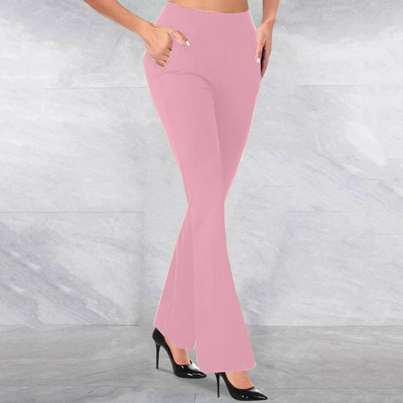 Cavosen Exercise Leggings for Women Pink Elastic Waisted Flared Long Pants Tight Seamless Bootcut Solid Skinny Yoga Pants Workout Athletic Trousers Activewear Jogger Pants XL