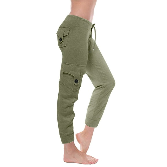 Cavosen Fall Pants for Women Low Waist Trousers with Pockets Regular Elastic Waist Bottoms Button Windbreaker Clothes