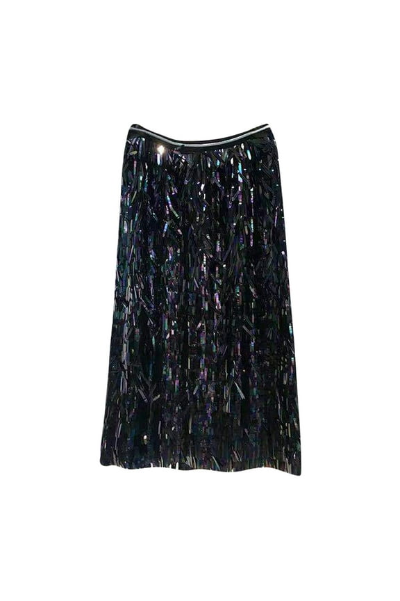 Fall Skirts for Women Sequins Elastic Waist Midi Skirts Solid Short Skirts Elegant Bussiness Club Skirt