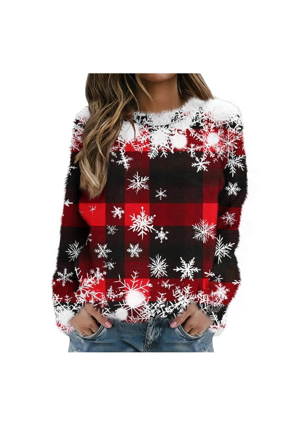 Fall Sweatshirts for Women Crew Neck Blouses Snowflake Lightweight Pullover Soft Masquerade Tops