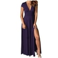 thumbnail image 1 of Cavosen Fall Wedding Guest Dress V Neck Long Sleeve Midi Evening Gowns Split Flowy Waist Shirred Solid Ball Dress Elegant Wedding Guest Cocktail Party Dress, 1 of 8