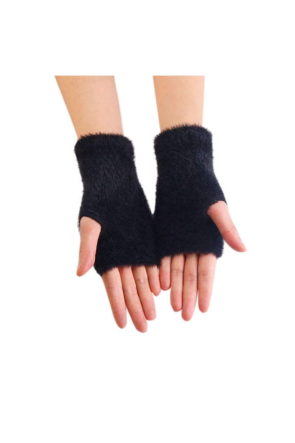 Fingerless Gloves for Women Thermal Windproof Knit Fuzzy Fleece Comfortable Elastic Cuff Mittens