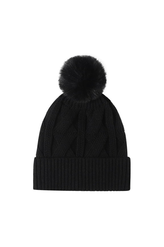 Fitted Hats for Women Men Unisex Outdoor Beanies Skullies Warm Fleece Knit Running Sports Cuffed Caps with Pom Pom for Cold Weather Solid Winter Ski Caps Breathable Headwear Bonnet