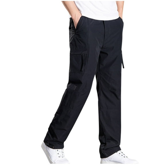 Cavosen Fleece Lined Pants Men Low waist Trousers Solid Regular Elastic Waist Bottoms Straight Leg Thickened Windbreaker Casual Clothes