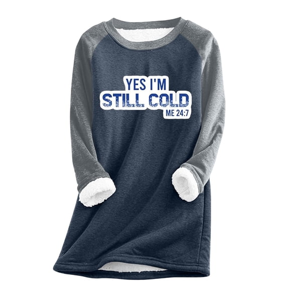Cavosen Fleece Sweatshirt Sherpa Lined Crewneck Pullover Sweatshirt Letter Printed Oversized Coat Winter Comfy Tunic Tops