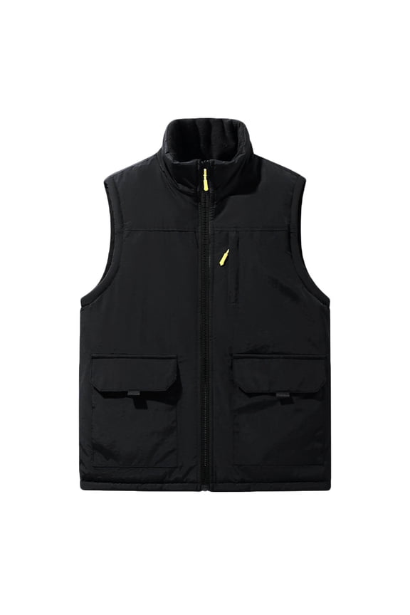 Fleece Vest for Men Plus Size Lightweight Reversible Sleeveless Stand Collar Outerwear Jacket Packable Coat Winter Travel Tops with Pocket