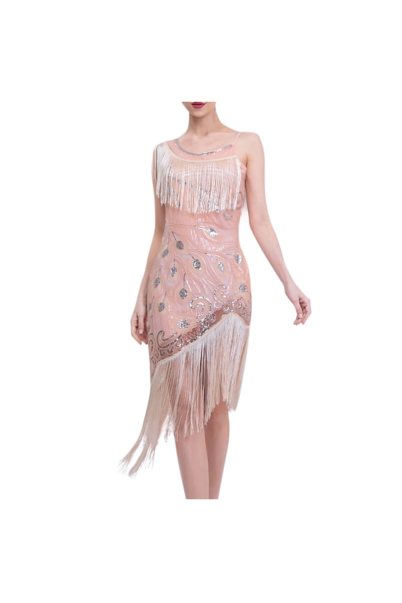 Flowy Maxi Dress Crew Neck Sleeveless Mini Evening Gowns Sequins Tassel Ball Dress Elegant Vintage Wedding Guest Cocktail Party Dress