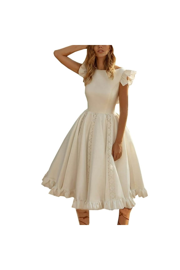 Formal Dresses for Women Cap Sleeve Maxi Crew Neck Ball Gown Wedding Guest Elegant Elegant Dress