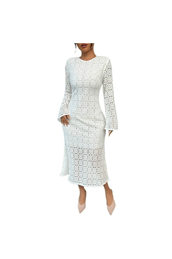 Formal Dresses for Women Lace Crew Neck Maxi Mermaid Evening Gowns Wedding Guest Elegant Dress