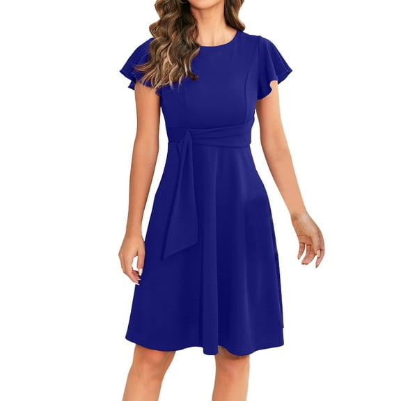 Cavosen Formal Dresses for Women Ruffle Sleeve A Line Crew Neck Evening Gowns Cocktail Elegant Dress