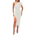 thumbnail image 1 of Cavosen Formal Dresses for Women Ruffle Sleeves Shirred Split One Shoulder Evening Gowns Cocktail Elegant Party Dress, 1 of 7