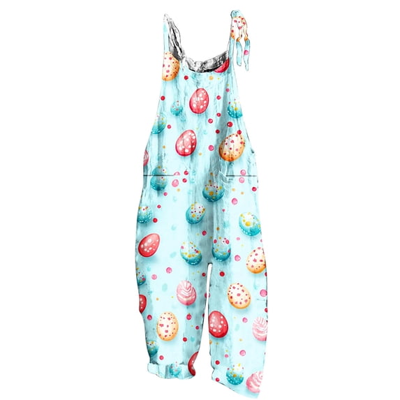 Cavosen Formal Jumpsuits for Women Easter Oversized Jumpsuits Wide Leg Long Overalls with Pocket Easter Eggs Summer Work Rompers