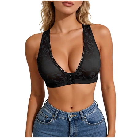 Cavosen Front Closure Bras for Women Push Up Wireless Stain Soft Bra Full Coverage Supportive Wide Strap Breathable Bra Solid Bra