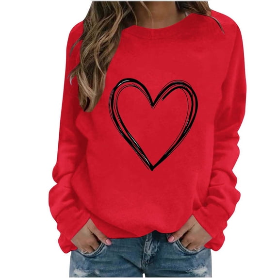 Cavosen Funny Valentines Shirt Long Sleeve Crew Neck Heart Printed Blouse Lightweight Dressy Pullover Gift Tops